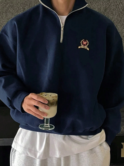 Men's Casual Loose Half Zipper Stand Collar Letter Graphic Drop Shoulder Sweatshirt